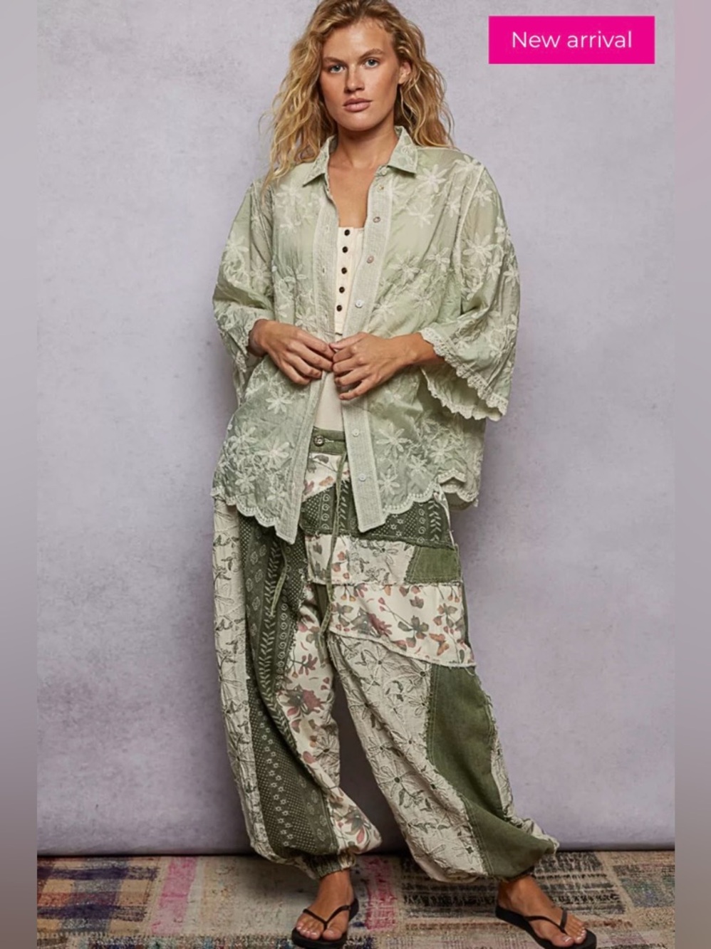 POL Embroidered Floral Scalloped Button Down Shacket - Picture 4 of 5